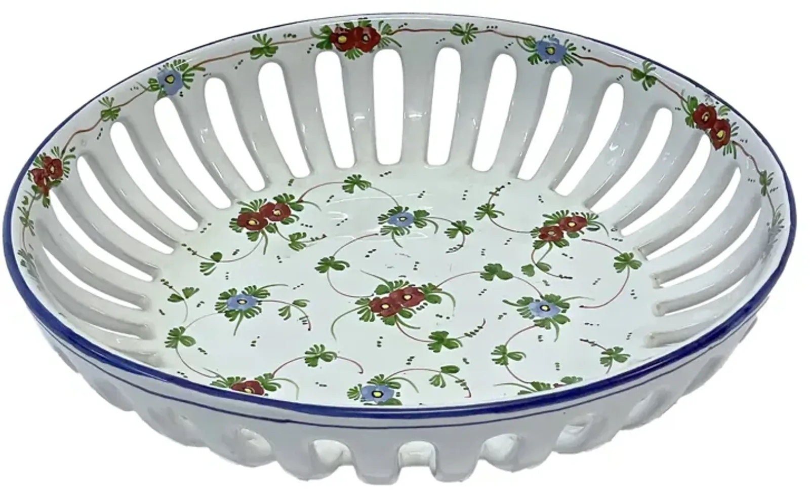 Italian Reticulated Floral Fruit Bowl - Vermilion Designs - White