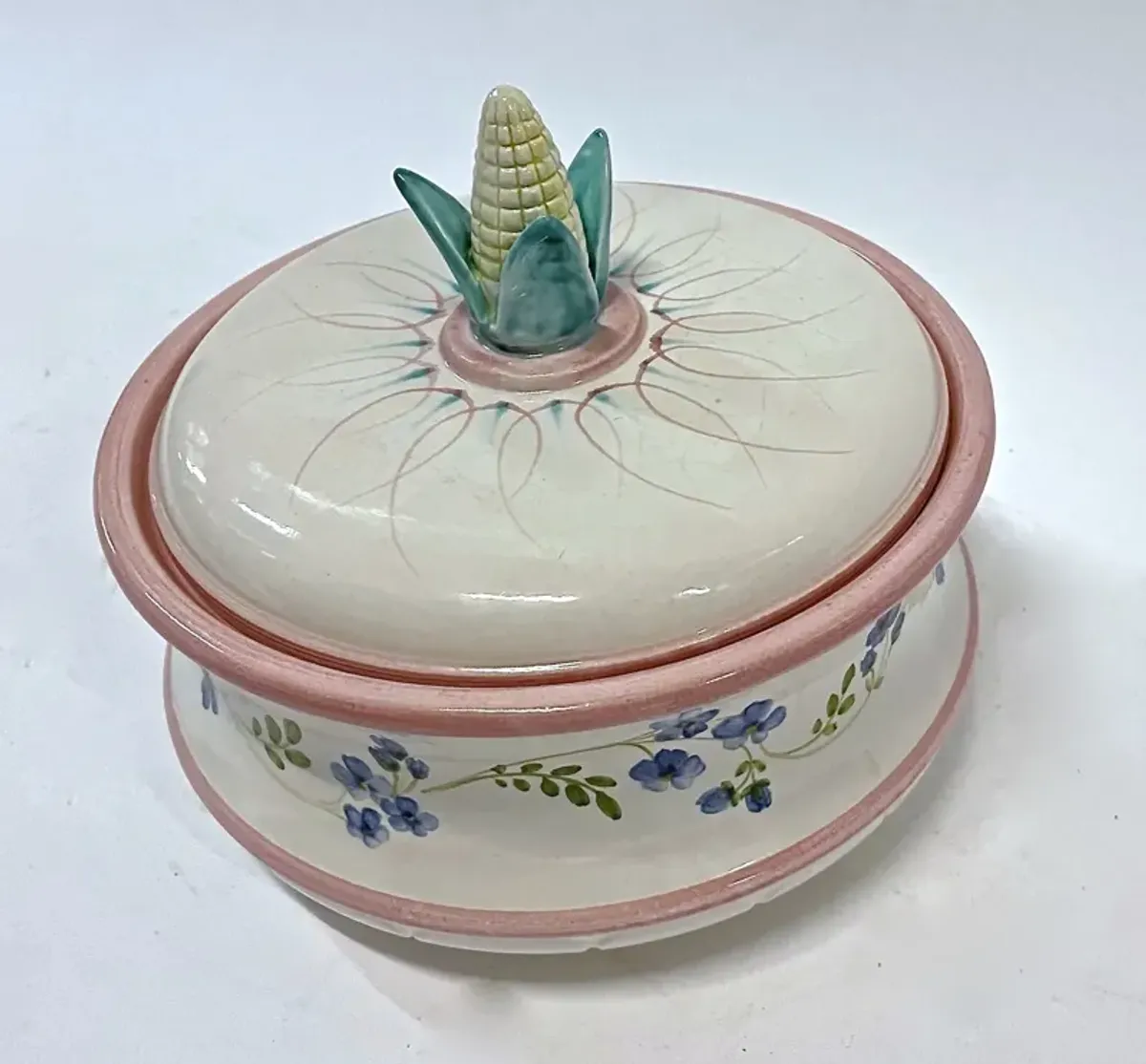 Midcentury Style Corn/Floral Lidded Jar - Vermilion Designs - White