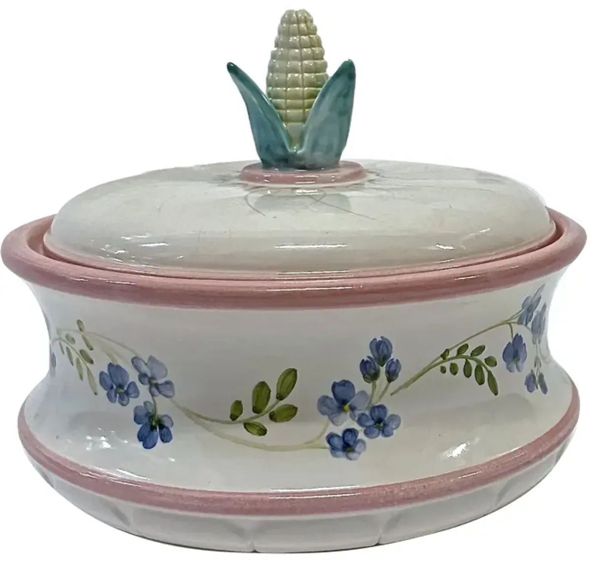 Midcentury Style Corn/Floral Lidded Jar - Vermilion Designs - White