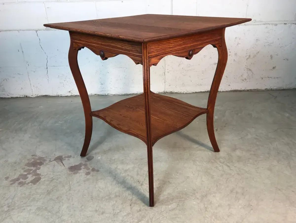 Square Quarter-Sawn Oak Side Table - 2-b-Modern - Brown