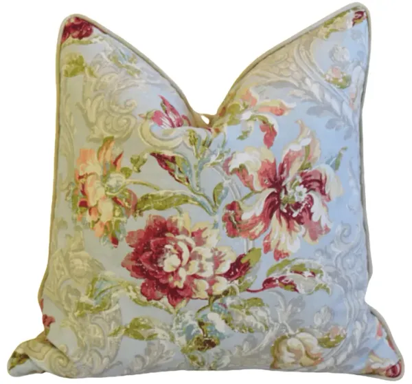 French Floral Linen & Velvet Pillow