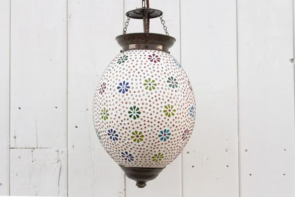 Colorful Floral Teardrop Pendant Lantern - de-cor - White