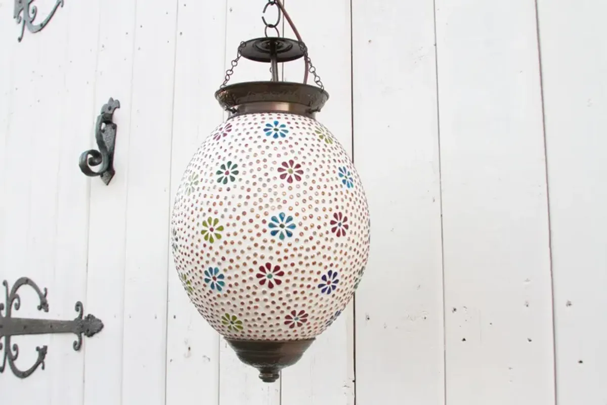 Colorful Floral Teardrop Pendant Lantern - de-cor - White