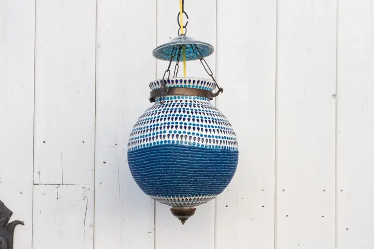 Blue Mosaic Glass Lantern - de-cor