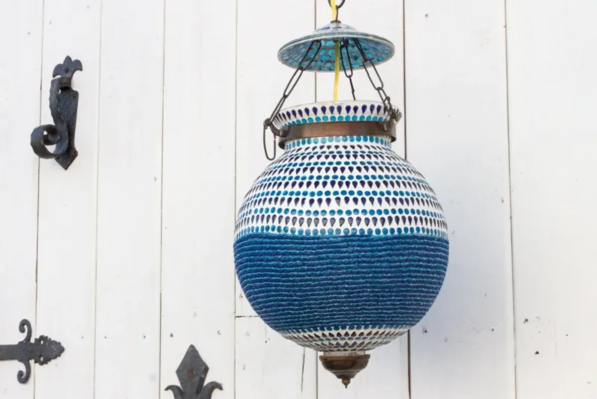 Blue Mosaic Glass Lantern - de-cor