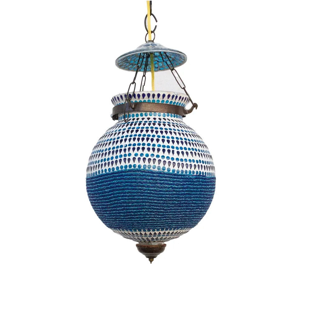 Blue Mosaic Glass Lantern - de-cor