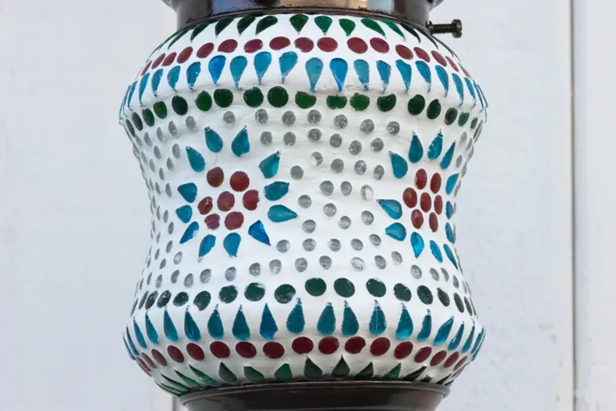 Small Geometric Mosaic Lantern - de-cor - White