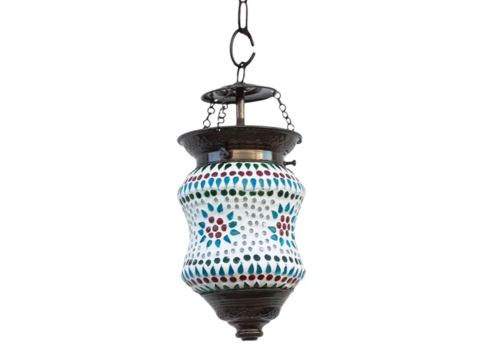 Small Geometric Mosaic Lantern - de-cor - White