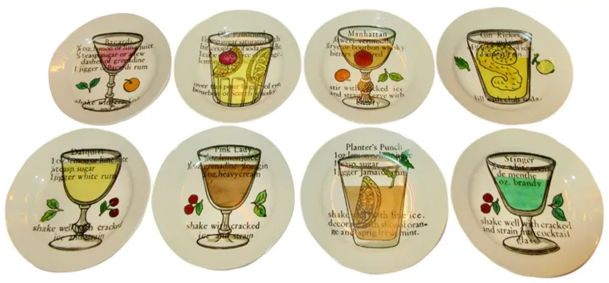 Fornasetti Cocktail Coasters Rare Set of 8 - The Emporium Ltd. - White