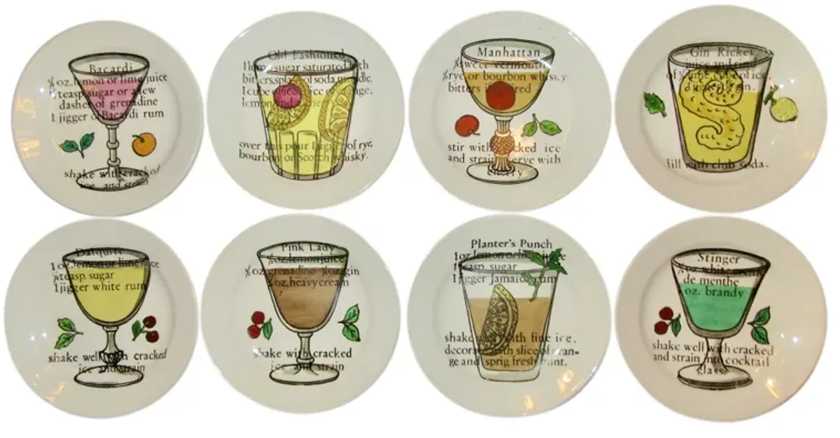 Fornasetti Cocktail Coasters Rare Set of 8 - The Emporium Ltd. - White