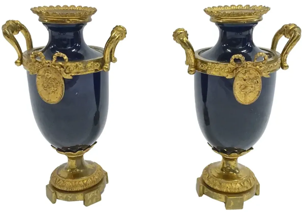 Old Paris Gilt & Glass Vases - Set of 2 - Vermilion Designs - Black