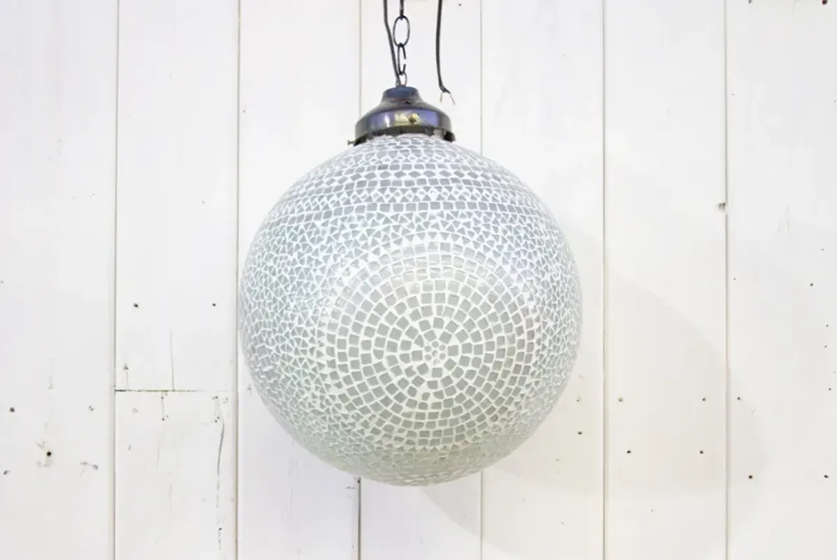 White Mosaic Glass Sphere Pendant Light - de-cor