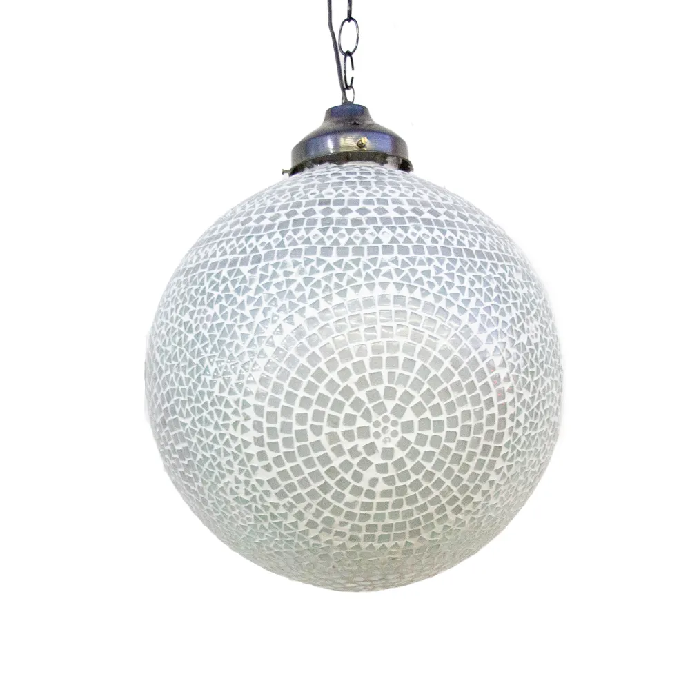 White Mosaic Glass Sphere Pendant Light - de-cor
