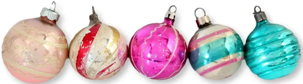 Midcentury Mercury Glass Ornaments - 8 Pc - Rose Victoria - pink