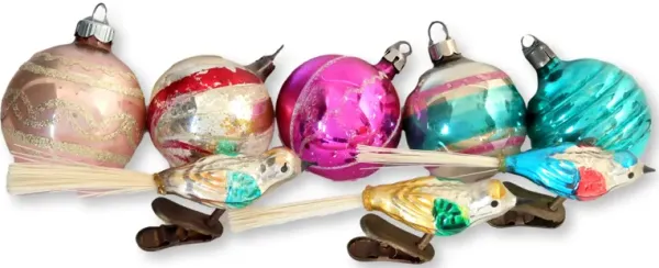 Midcentury Mercury Glass Ornaments - 8 Pc - Rose Victoria - Pink