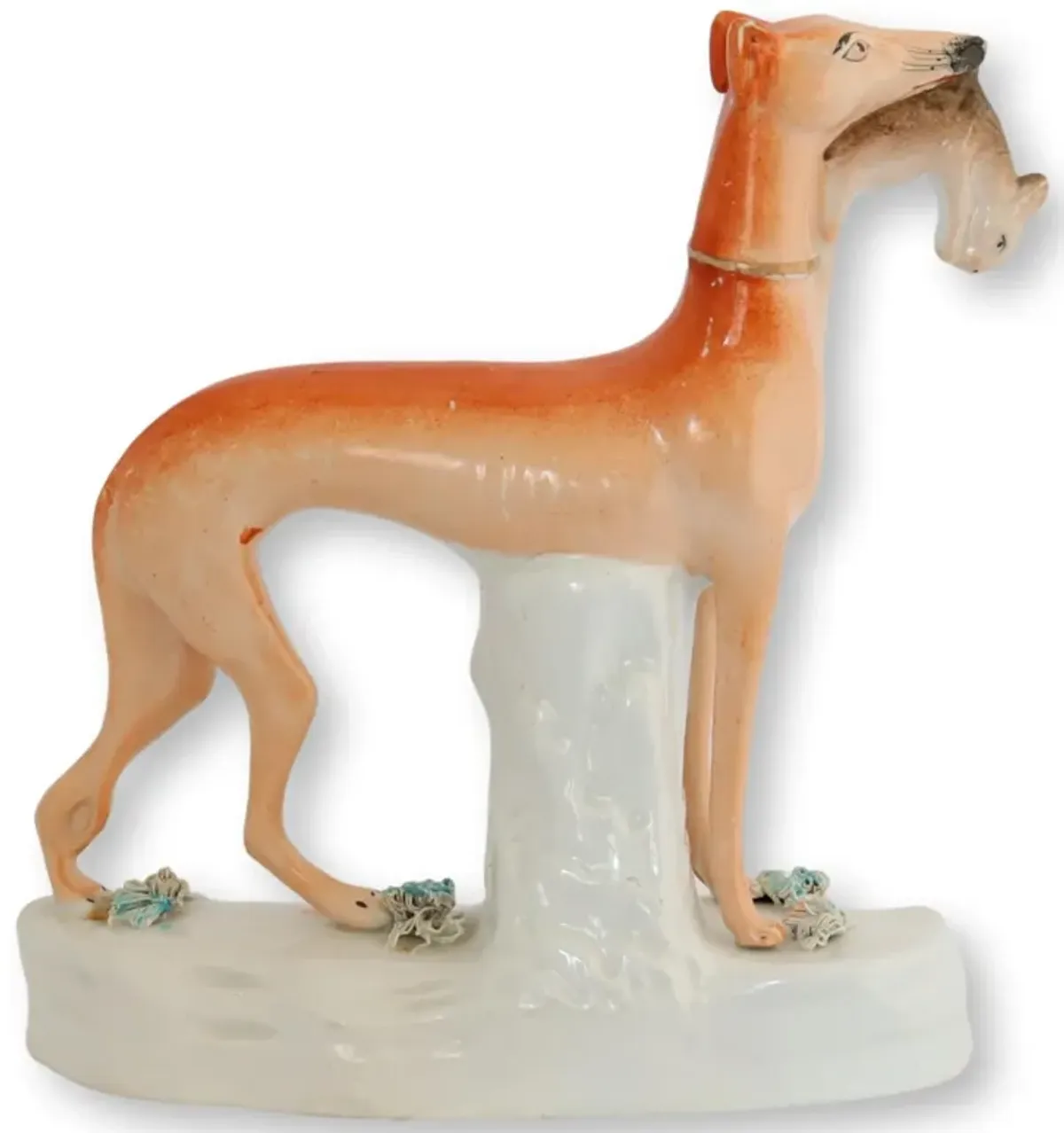 Staffordshire Hunting Greyhound W/Rabbit - Rose Victoria - Orange