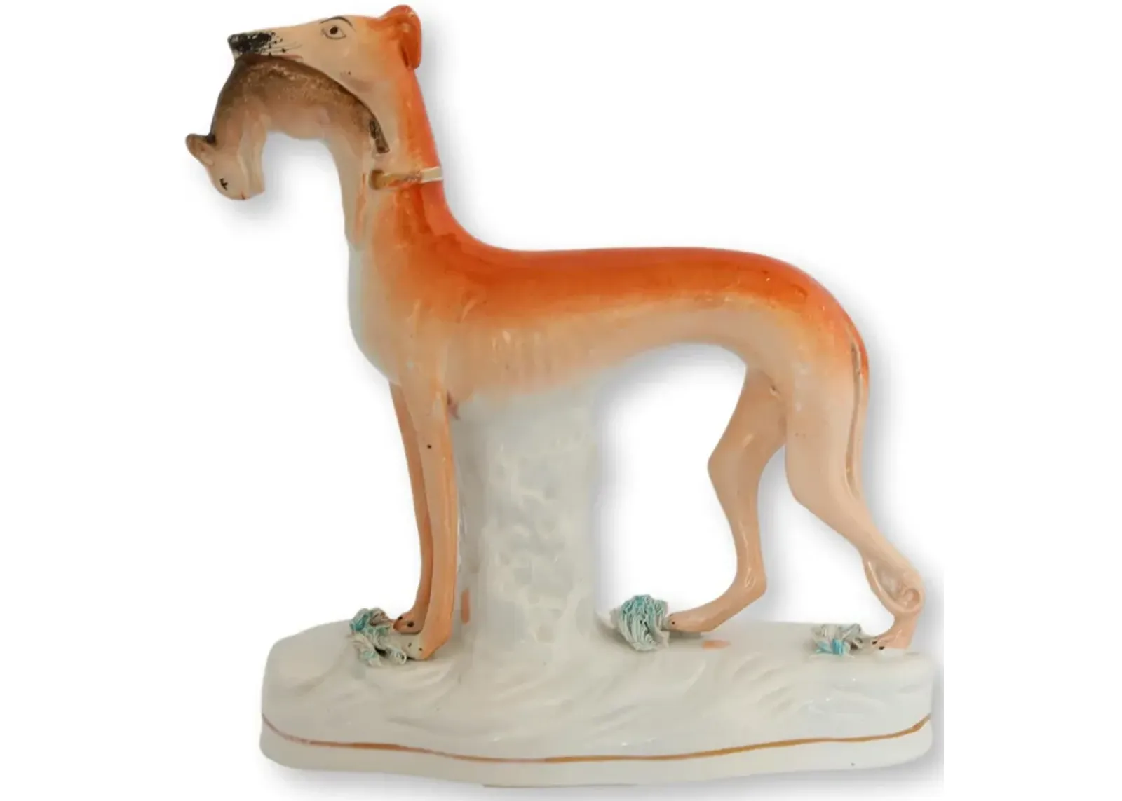 Staffordshire Hunting Greyhound W/Rabbit - Rose Victoria - Orange