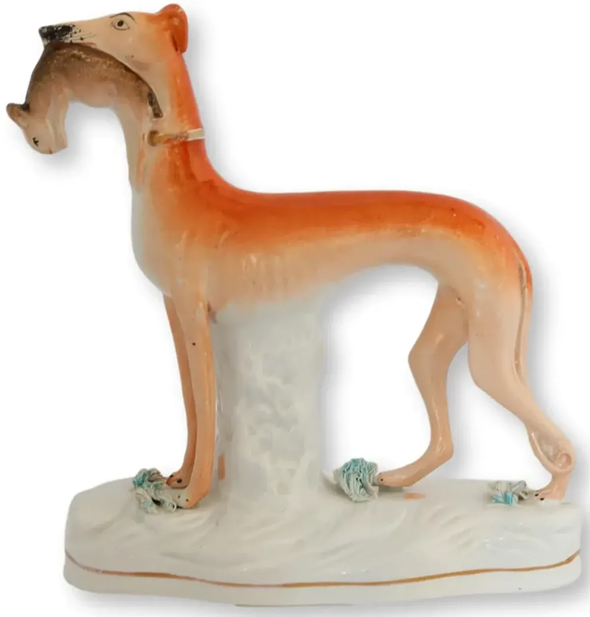 Staffordshire Hunting Greyhound W/Rabbit - Rose Victoria - Orange