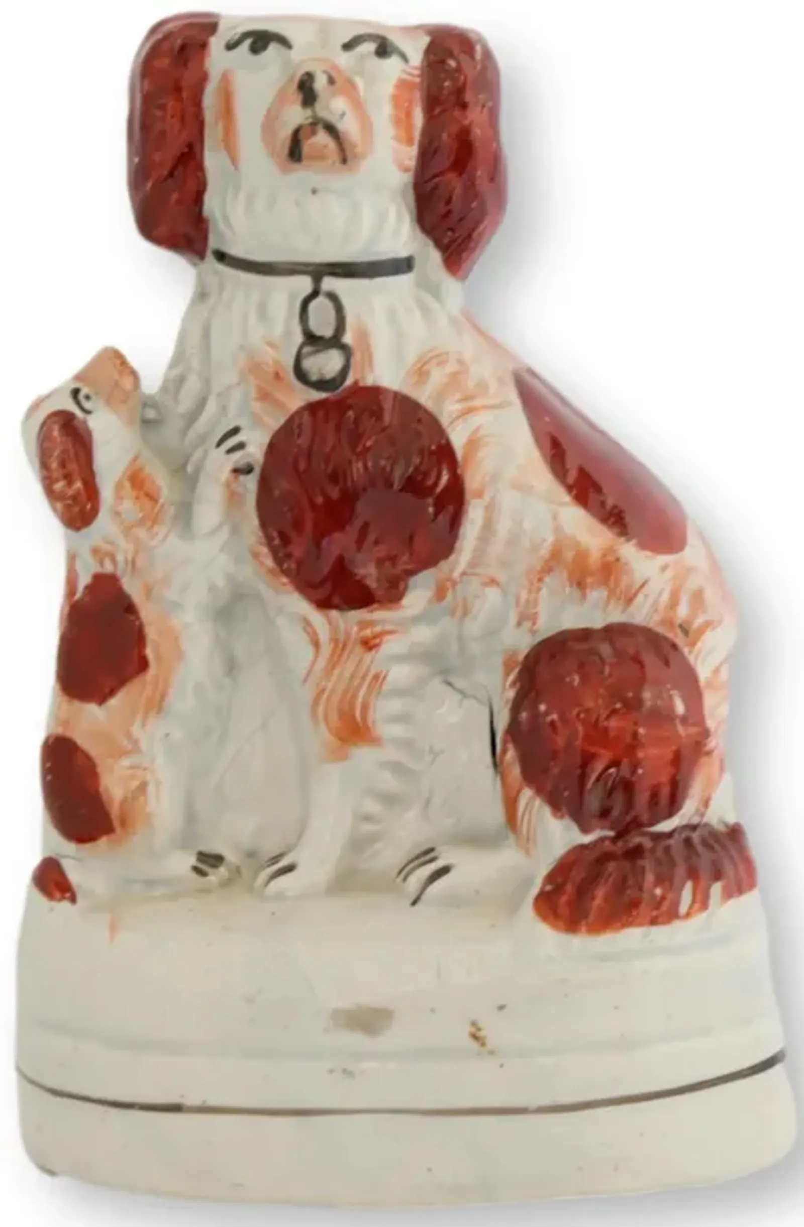 Antique Staffordshire Spaniel Her Puppy - Rose Victoria - Red