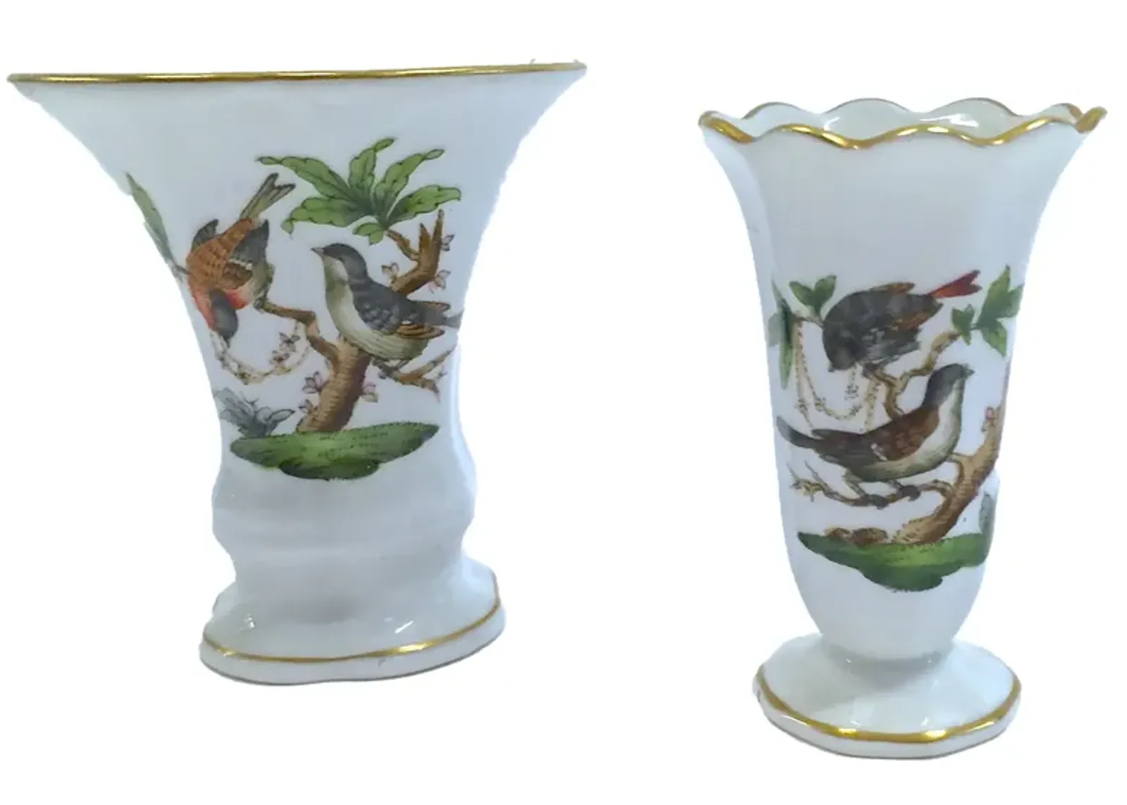 Herend Wild Bird/Butterfly Bud Vases - PR - Vermilion Designs - White