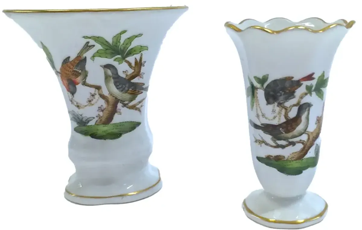 Herend Wild Bird/Butterfly Bud Vases - PR - Vermilion Designs - White