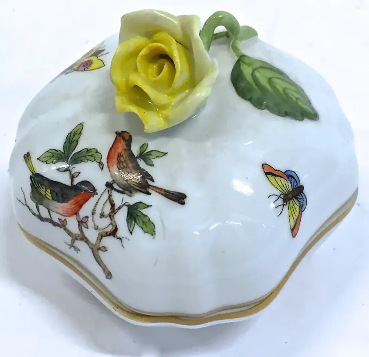 Herend Wildbird - Butterfly - & Rose Box - Vermilion Designs - White