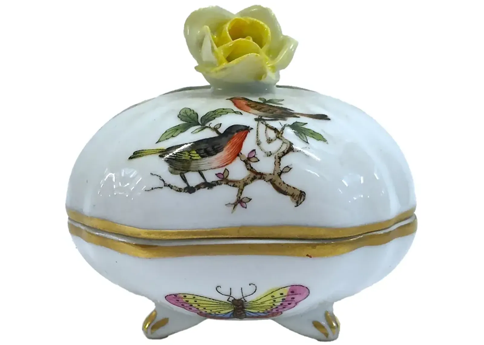 Herend Wildbird - Butterfly - & Rose Box - Vermilion Designs - White