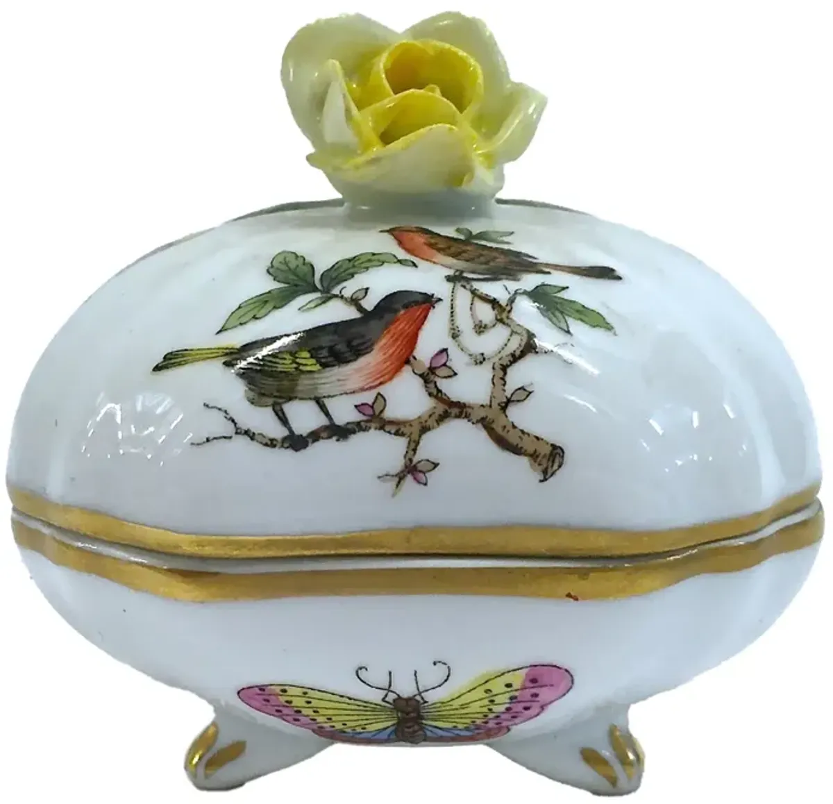 Herend Wildbird - Butterfly - & Rose Box - Vermilion Designs - White