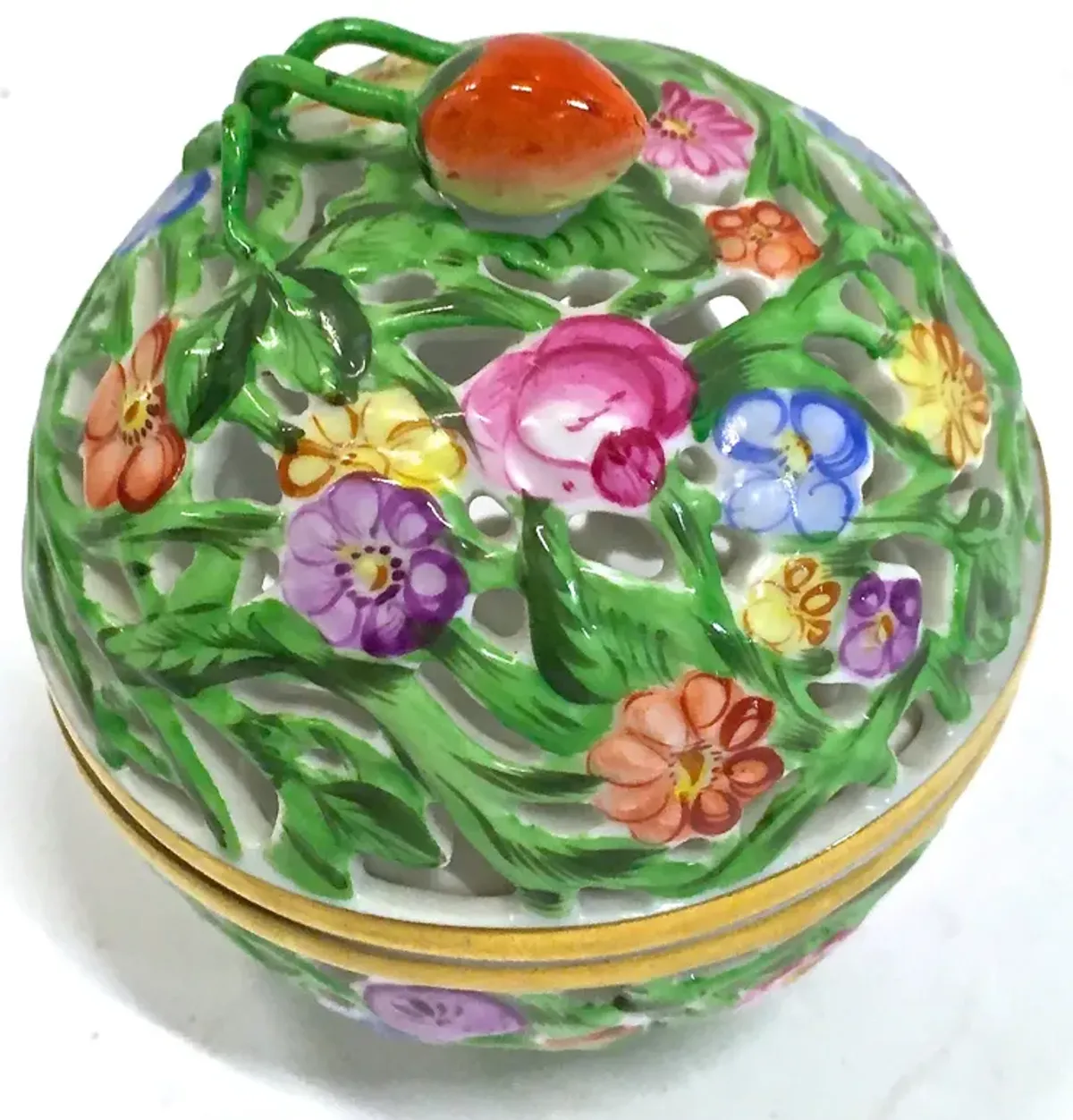 Herend Round Floral & Berry Bonbonniere - Vermilion Designs - Green