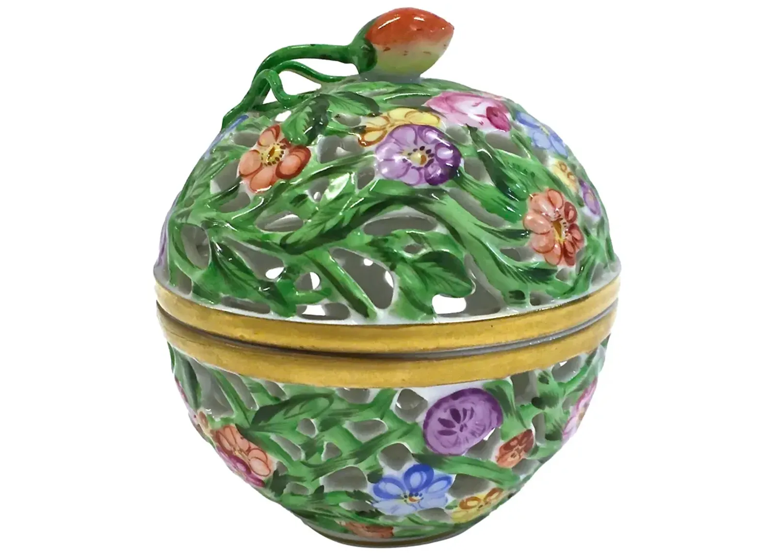 Herend Round Floral & Berry Bonbonniere - Vermilion Designs - Green