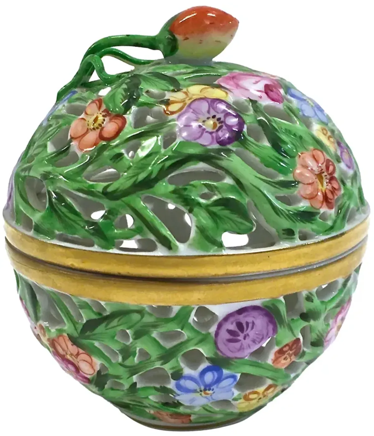 Herend Round Floral & Berry Bonbonniere - Vermilion Designs - Green