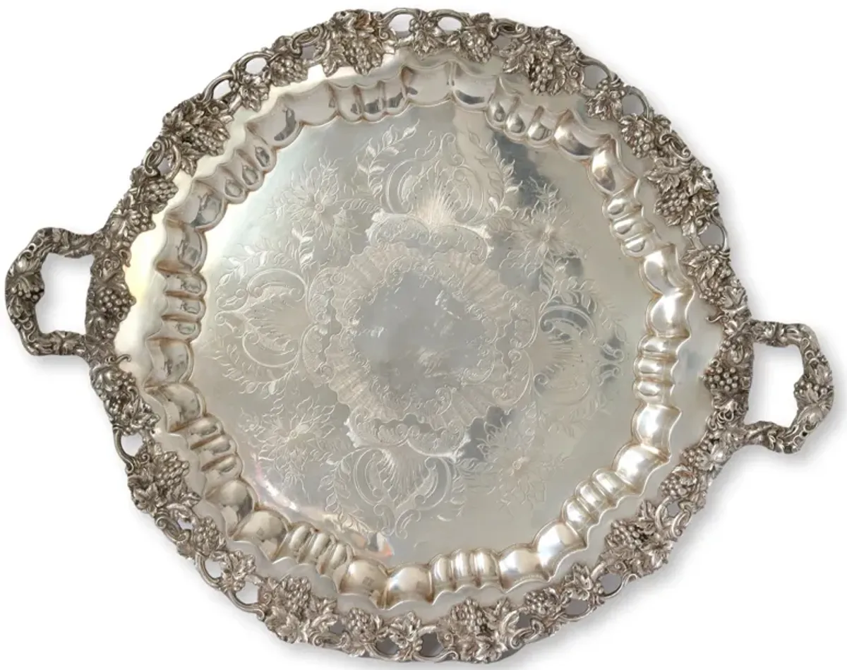 Oversized Silverplate Tray w/Grapevines - Rose Victoria