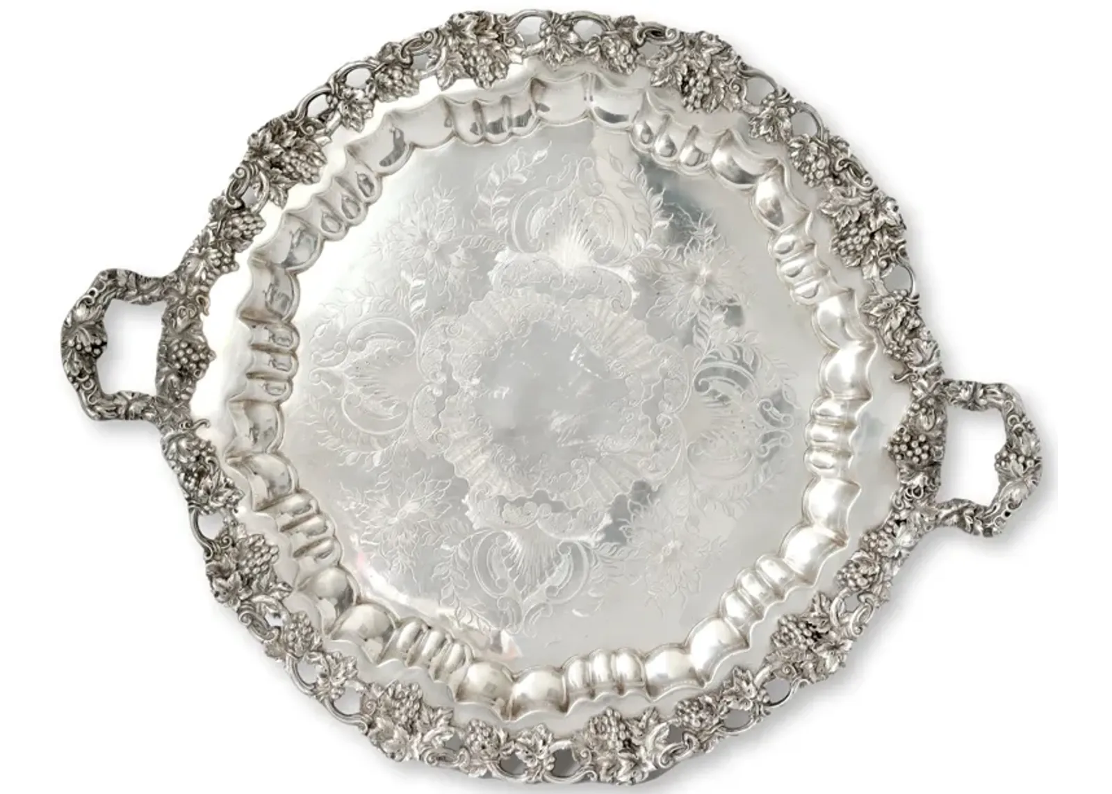 Oversized Silverplate Tray w/Grapevines - Rose Victoria