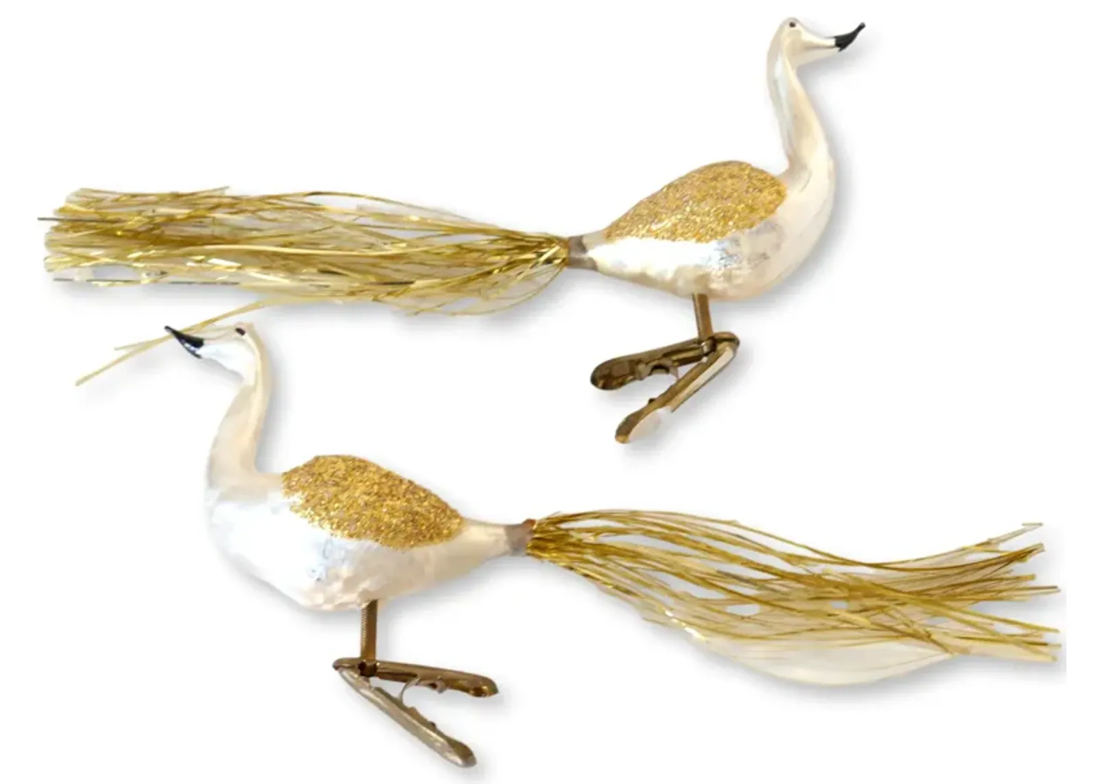 1960s Mercury Glass Bird Ornaments - Set of 2 - Rose Victoria - Beige