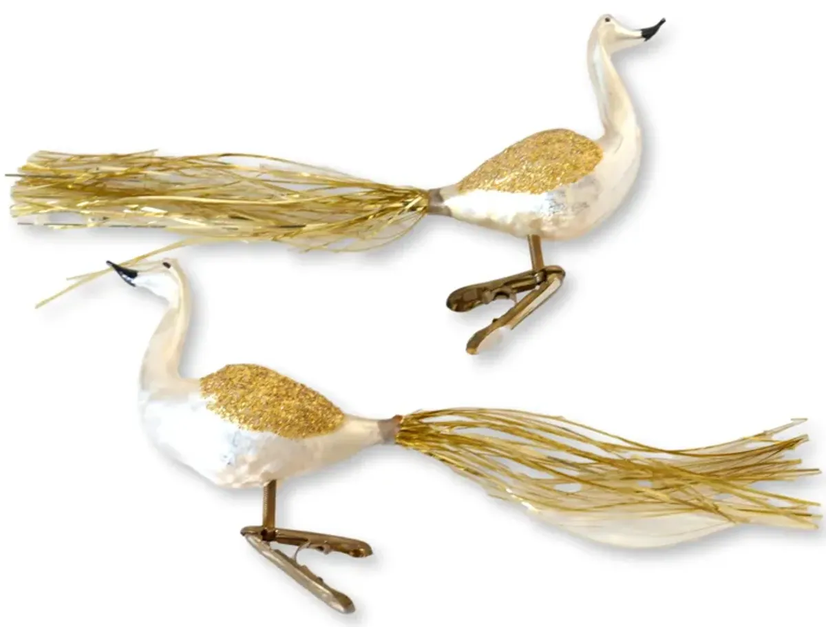 1960s Mercury Glass Bird Ornaments - Set of 2 - Rose Victoria - Beige