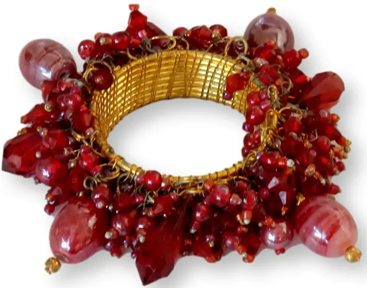 Holiday Napkin Rings w/Blass Beads - Set of 10 - Rose Victoria - Red