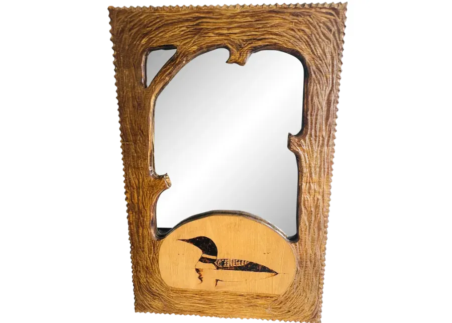 Rustic Lodge Style Bark Wood Wall Mirror - 2-b-Modern