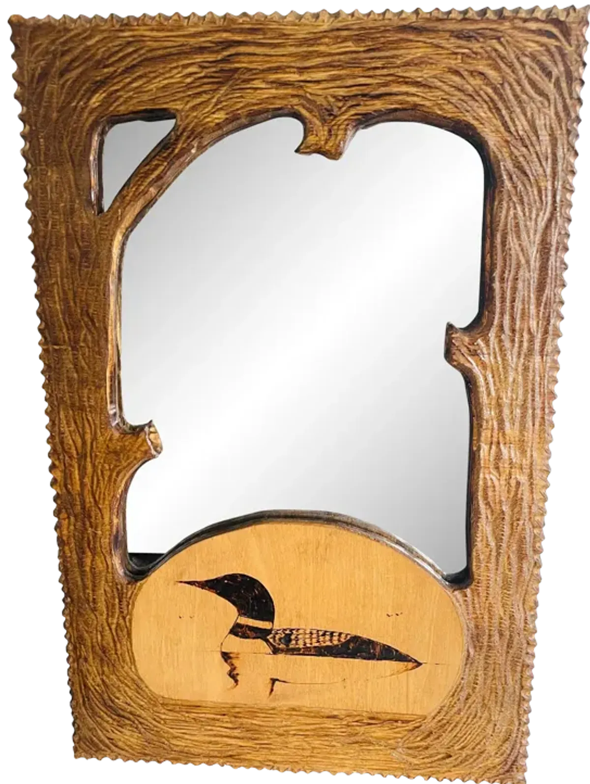 Rustic Lodge Style Bark Wood Wall Mirror - 2-b-Modern