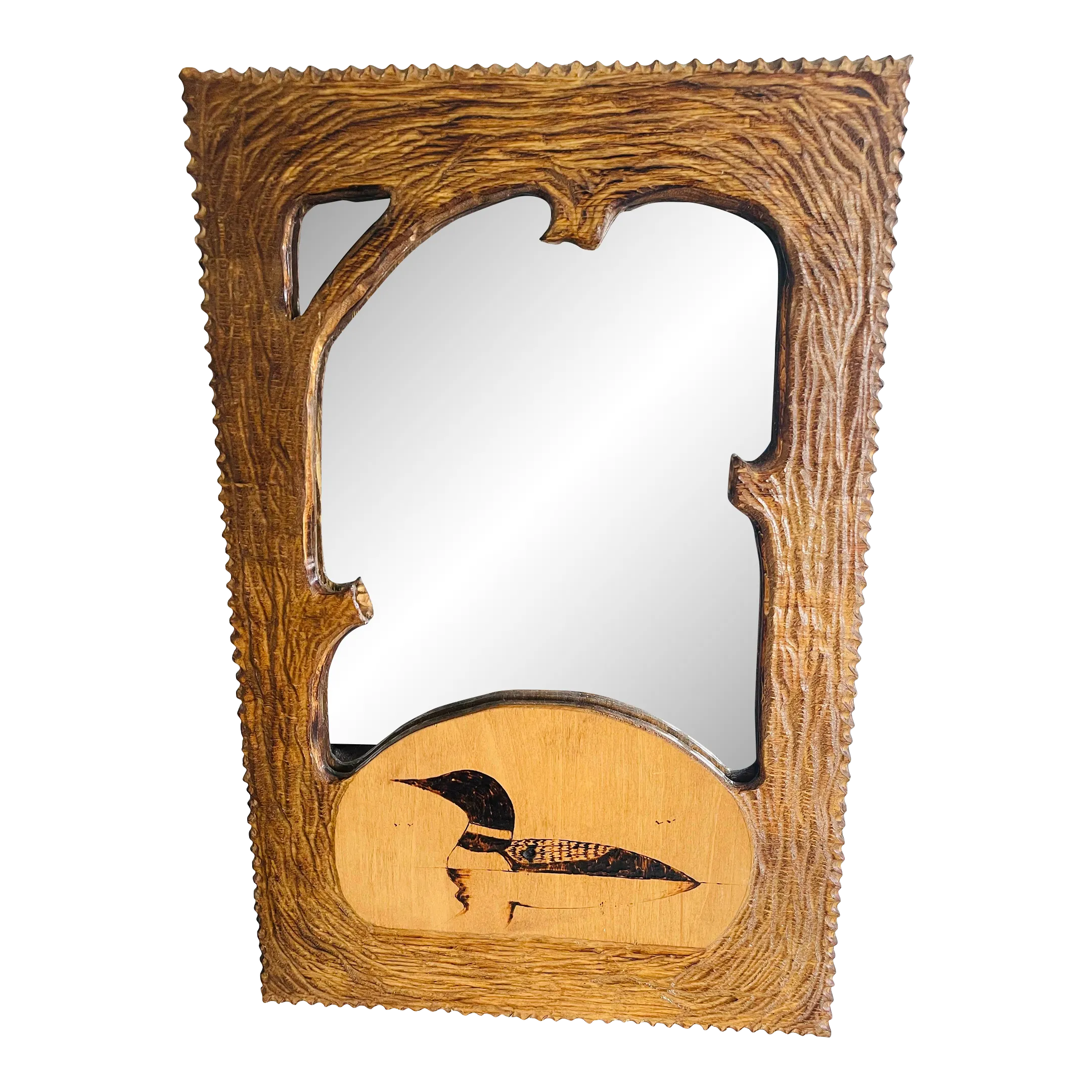 Rustic Lodge Style Bark Wood Wall Mirror - 2-b-Modern