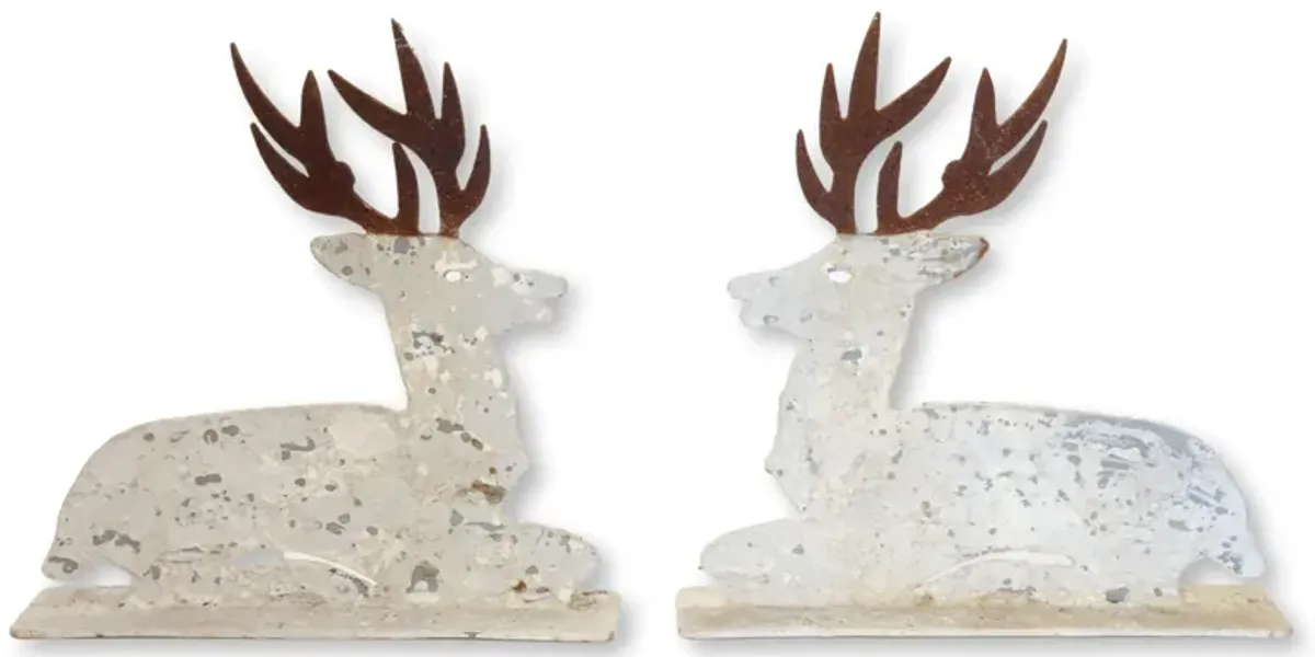 Salvaged Metal Deer - Set of 2 - Rose Victoria - White