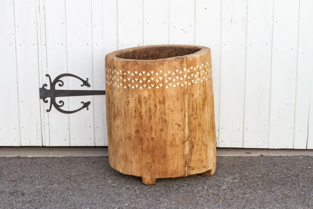 Large Bleach Wood Inlaid Naga Planter
