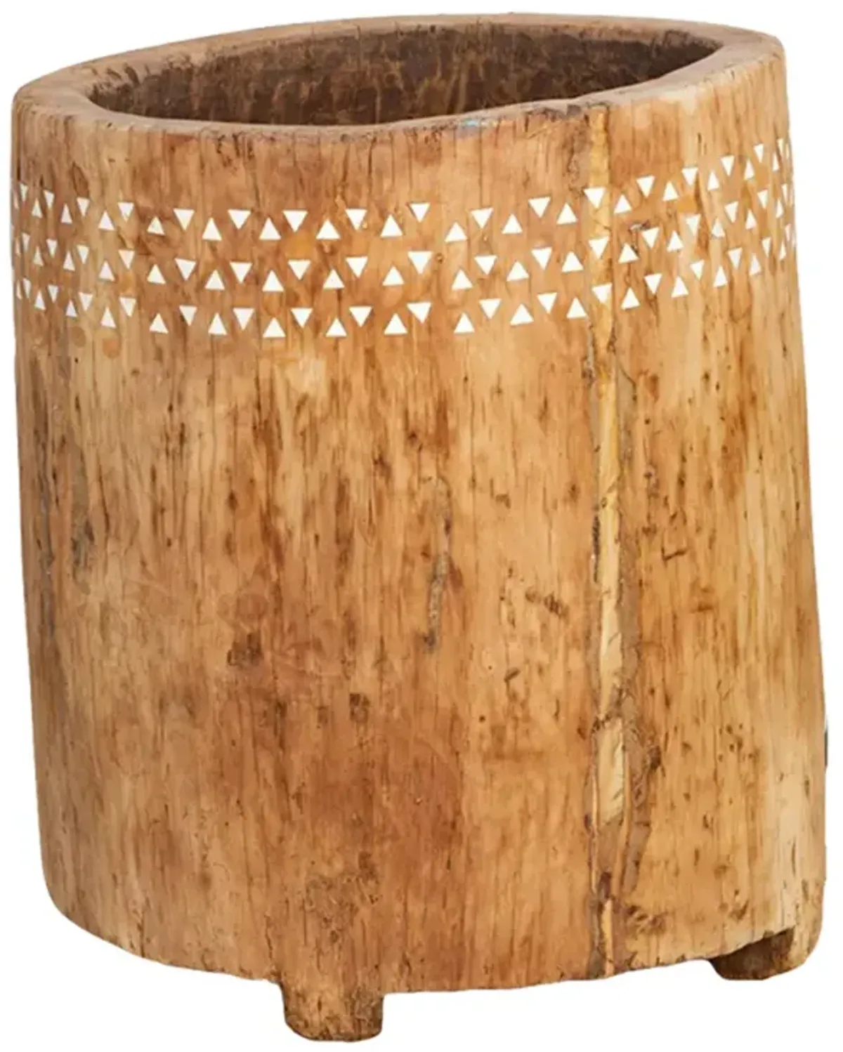 Large Bleach Wood Inlaid Naga Planter