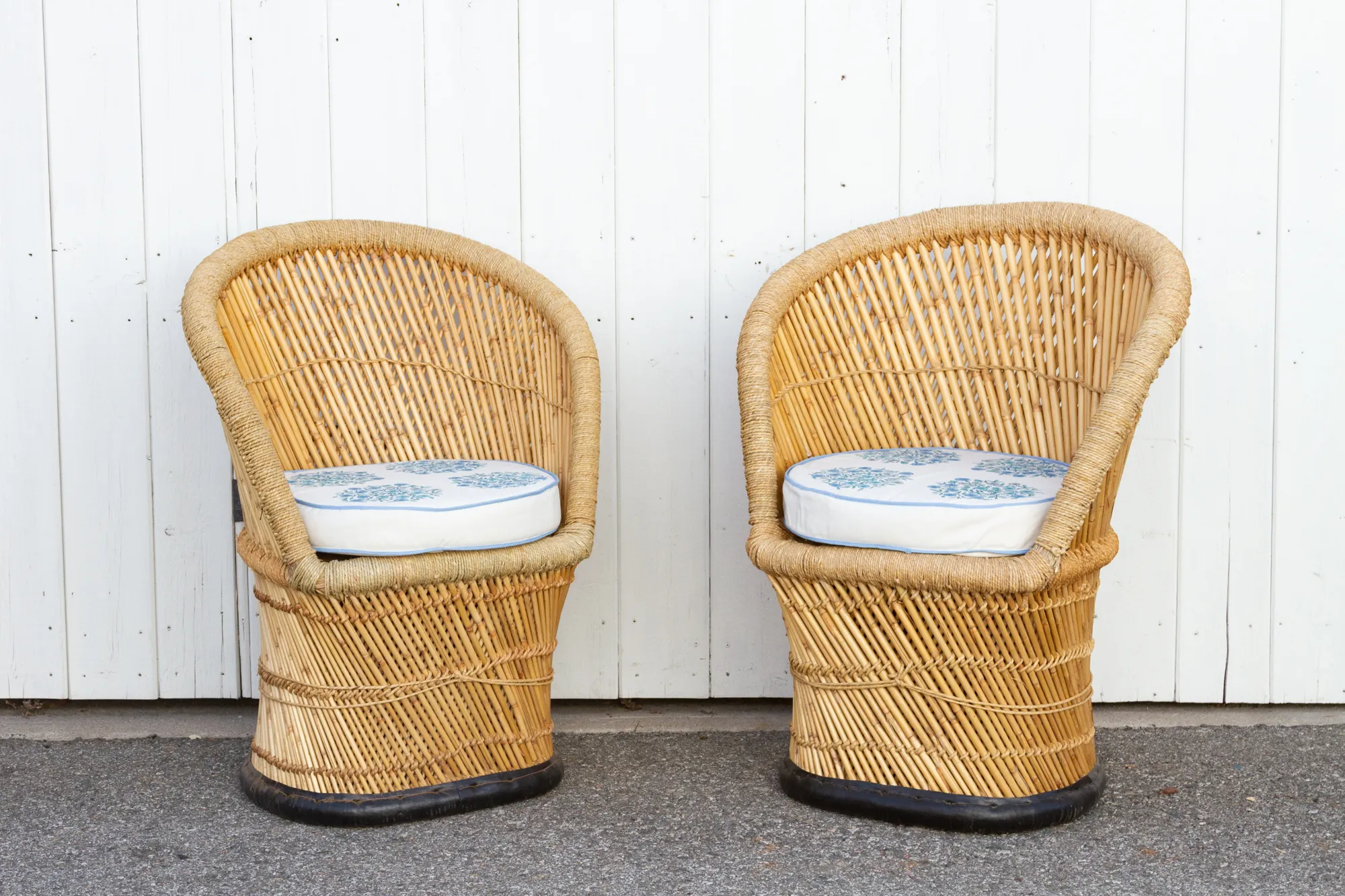 Pair of Cane & Jute Indian Outdoor Club Chairs - de-cor