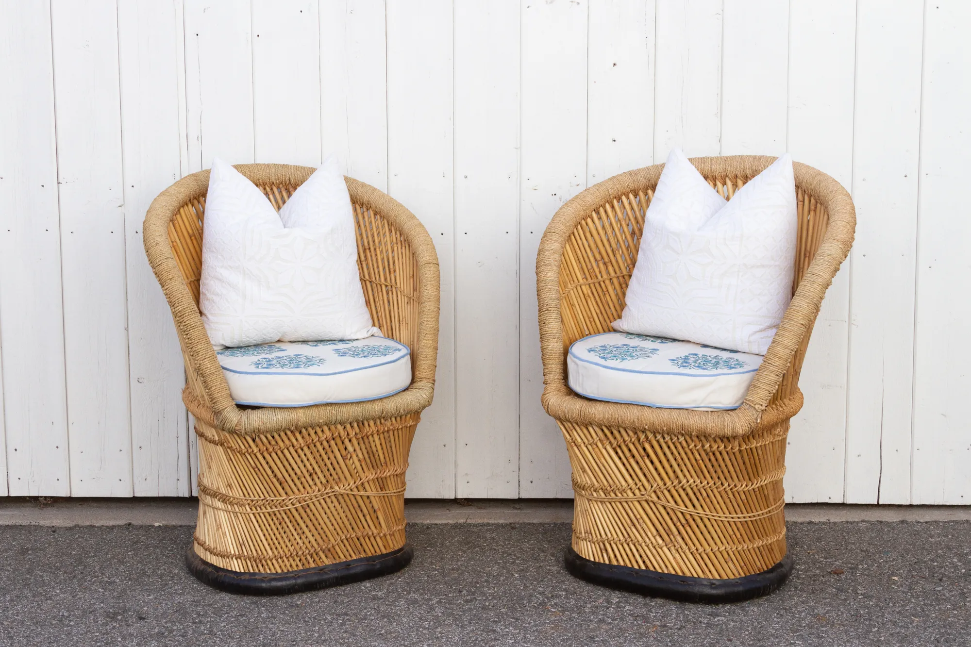 Pair of Cane & Jute Indian Outdoor Club Chairs - de-cor