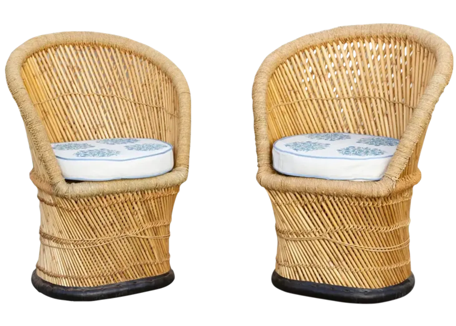 Pair of Cane & Jute Indian Outdoor Club Chairs - de-cor