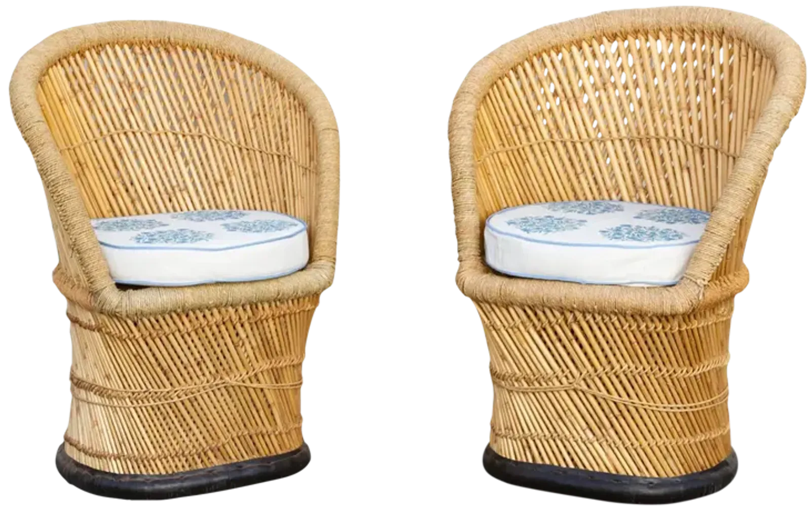 Pair of Cane & Jute Indian Outdoor Club Chairs - de-cor