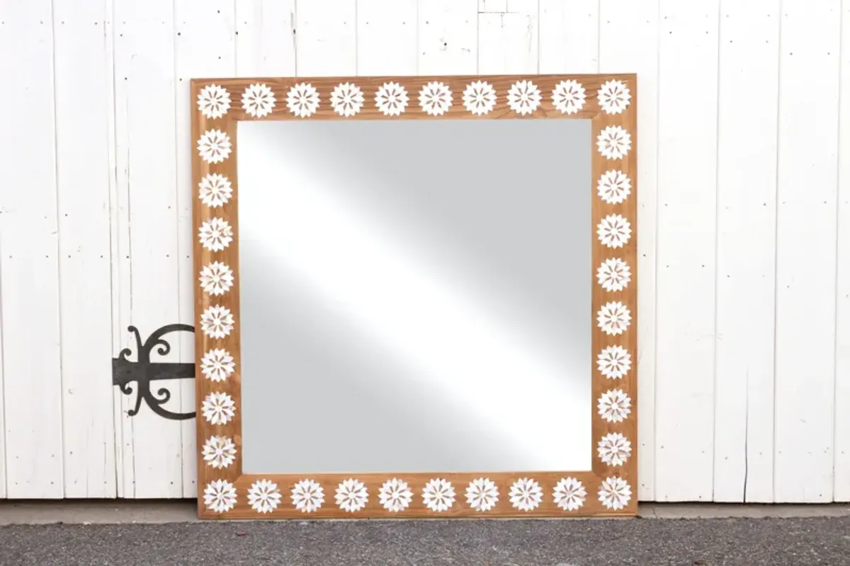 Teak Blossom Mother of Pearl Mirror - de-cor - Brown