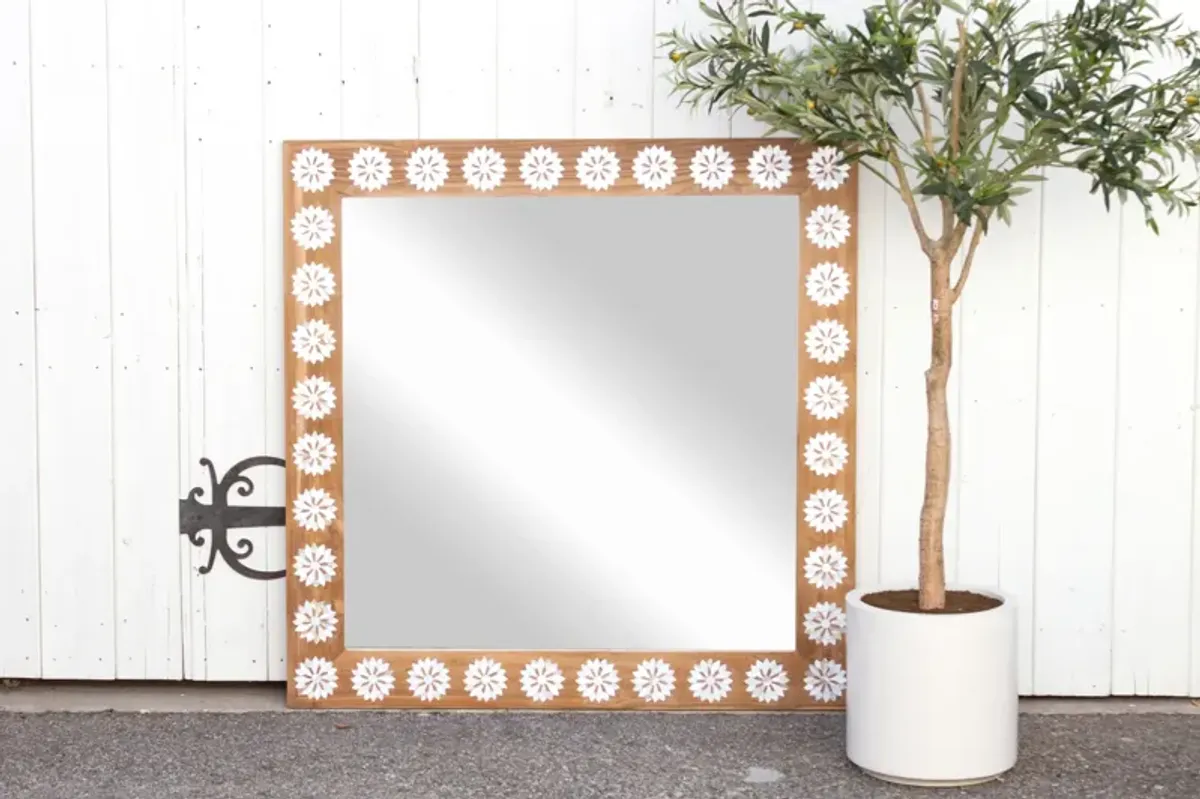 Teak Blossom Mother of Pearl Mirror - de-cor - Brown