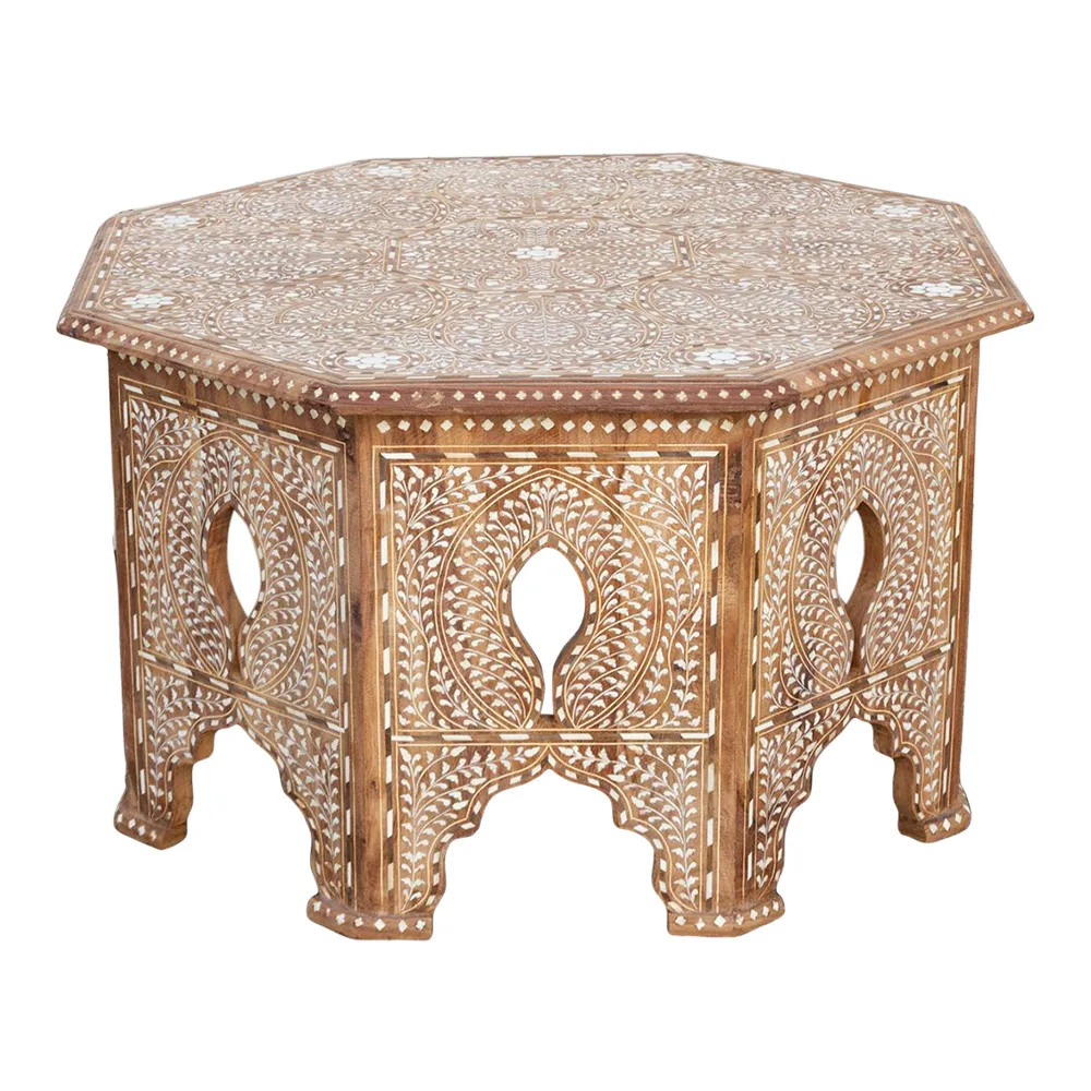 Inlaid Mandawa Octagonal Coffee Table - de-cor - Handcrafted - Brown