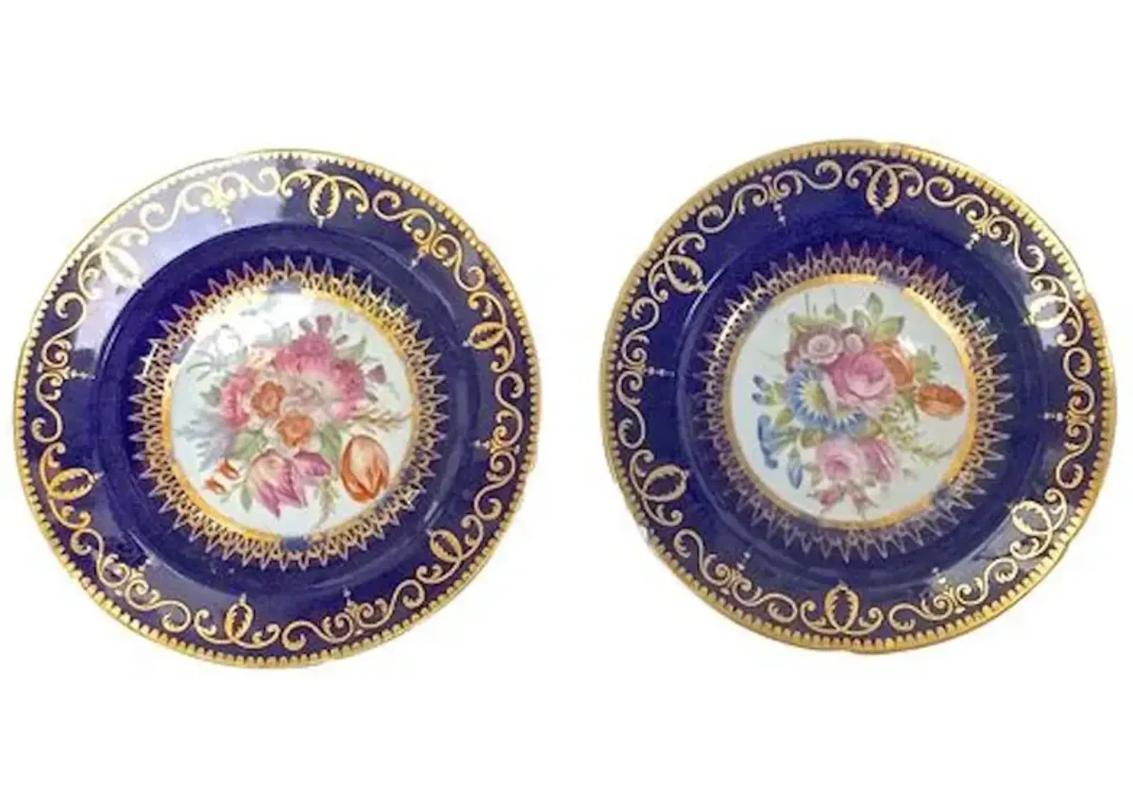 Antique Porcelain Floral Bowls - Set of 2 - Vermilion Designs - Blue